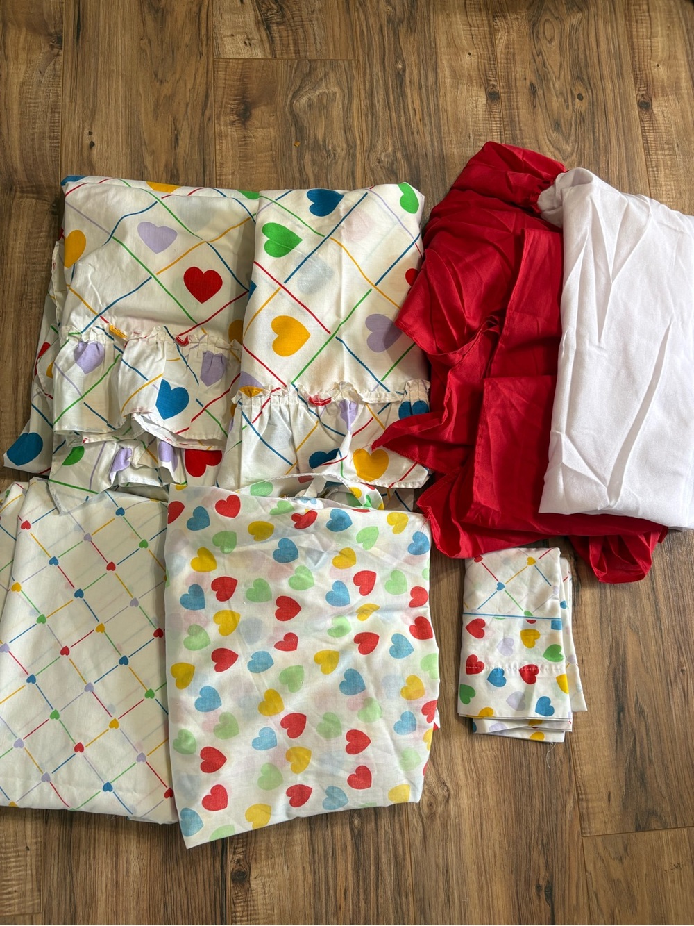 Vtg 80s Sears Young at Heart Twin Sheets Rainbow Bed Skirt JCPenney Curtains Lot